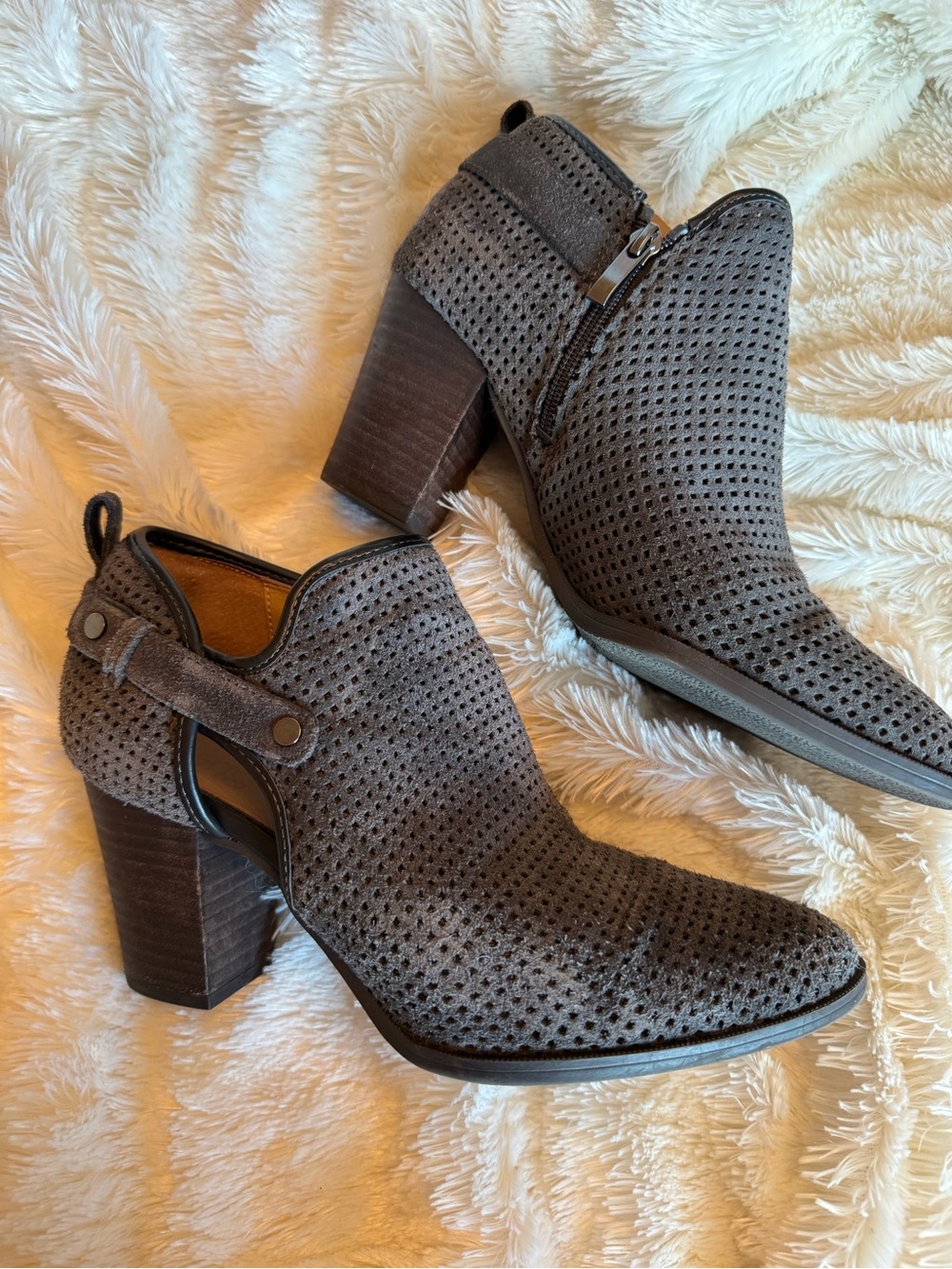 Franco Sarto Perforated Suede Ankle Booties - Gray